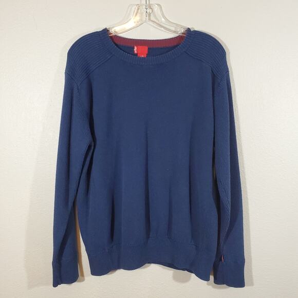 Levi's Men's Cotton Crewneck Pullover Sweater Size L Blue Ribbed Knit Classic - Picture 1 of 10